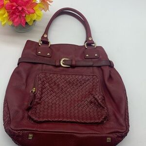 Elliott Lucca Red Leather Large Satchel with Woven Leather MCB6161D